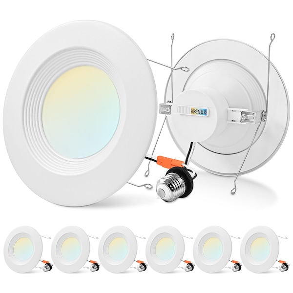 Luxrite 5/6 Inch LED Recessed Can Light 5CCT 2700K-5000K 17W 1500LM Dimmable Wet Rated Baffle, 6PK LR23798-6PK - main
